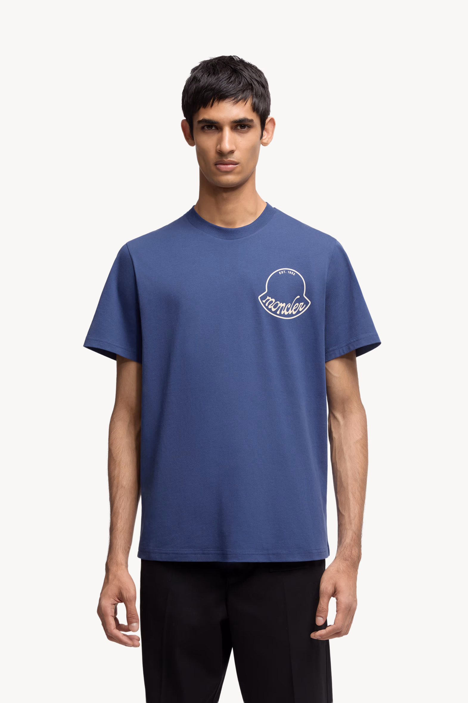 Logo Cotton T-Shirt Men Dark Blue Moncler 3